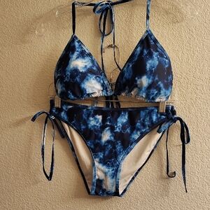Blue White Tie-Dye String Bikini Set B13 X P
